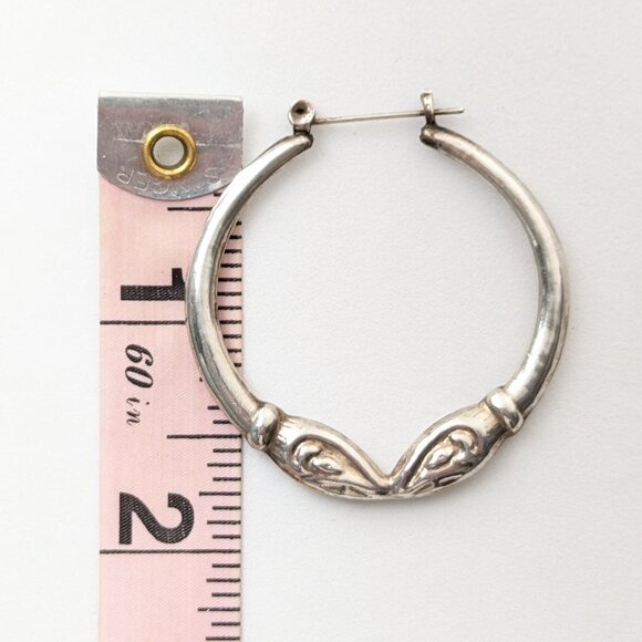 Vintage Double Ram Head Zodiac Sterling Silver Hoop Earrings 2” - Picture 5 of 5